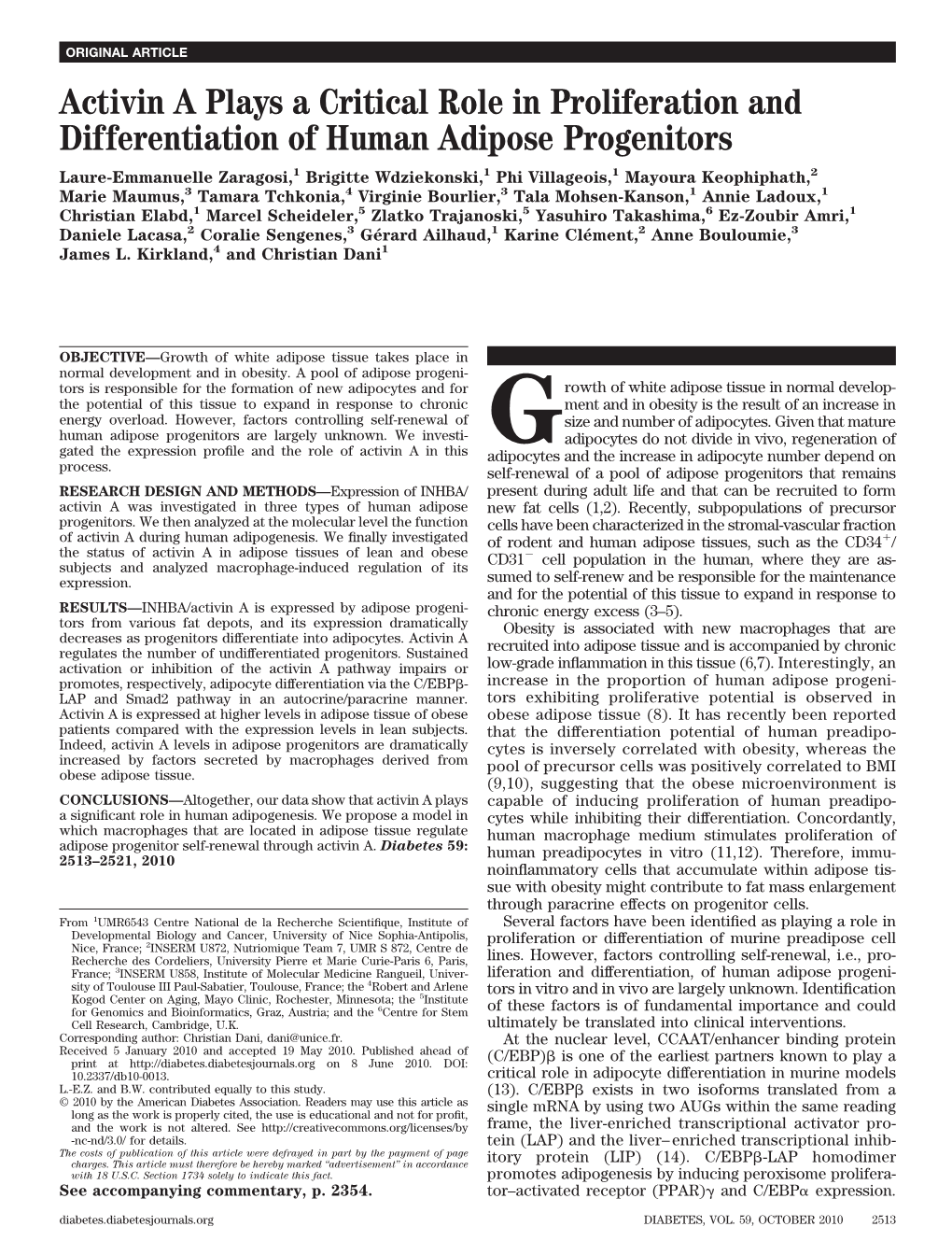 Activin a Plays a Critical Role in Proliferation and Differentiation Of