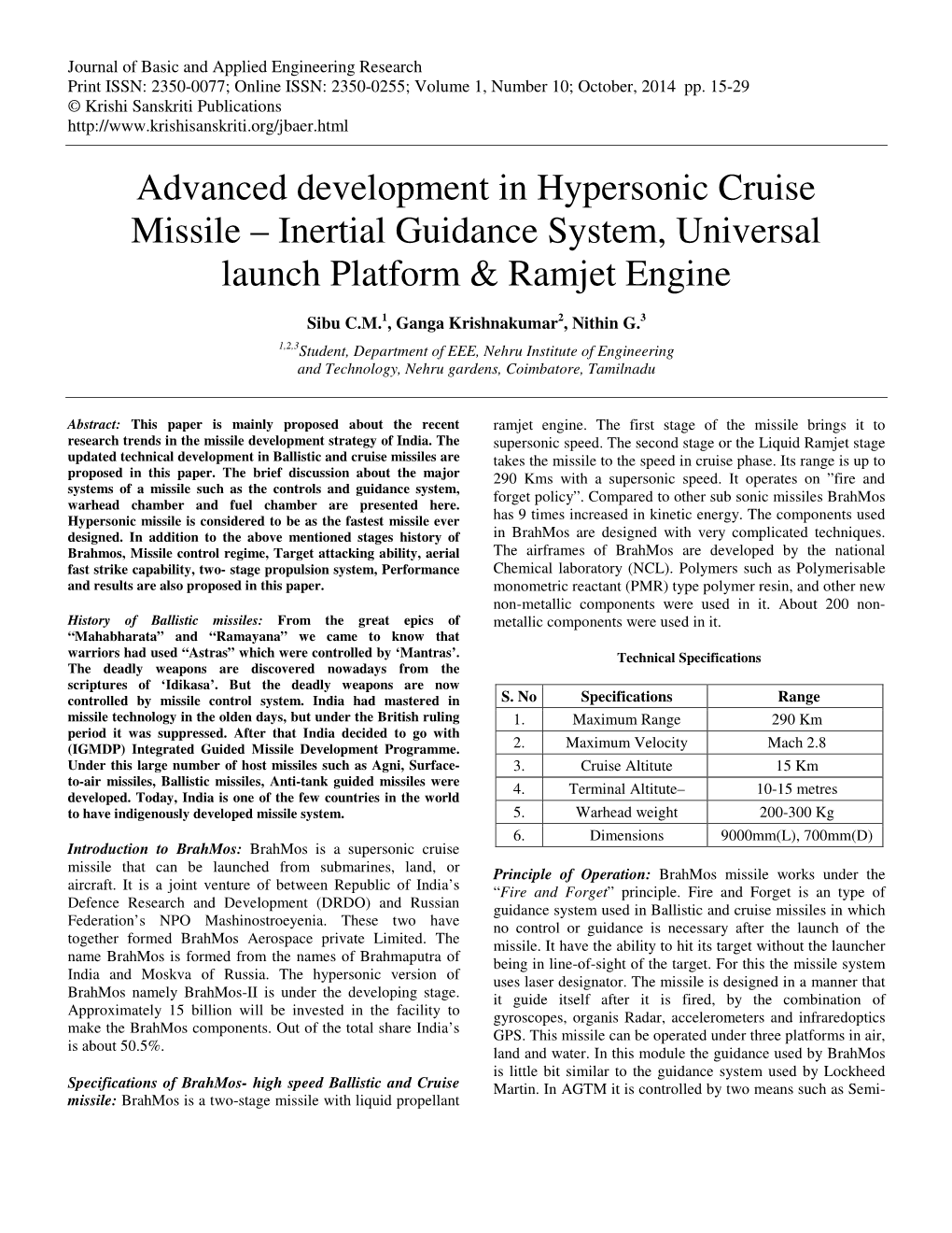 Advanced Development in Hypersonic Cruise Missile – Inertial Guidance System, Universal Launch Platform & Ramjet Engine