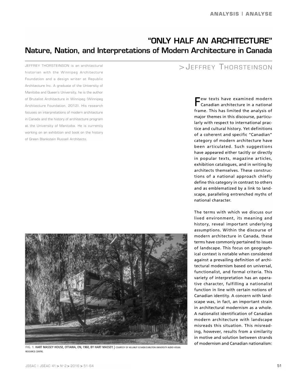 “ONLY HALF an ARCHITECTURE” Nature, Nation, and Interpretations of Modern Architecture in Canada