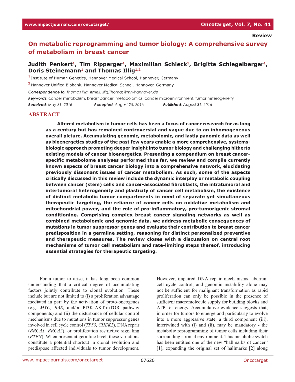 On Metabolic Reprogramming and Tumor Biology: a Comprehensive Survey of Metabolism in Breast Cancer