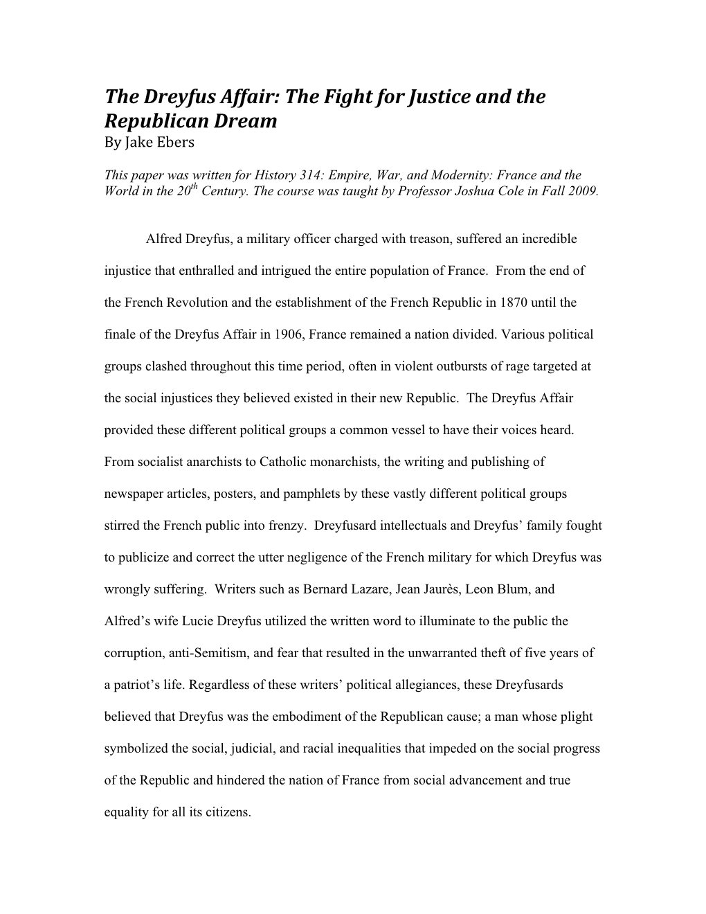 The Dreyfus Affair: the Fight for Justice and the Republican Dream by Jake Ebers