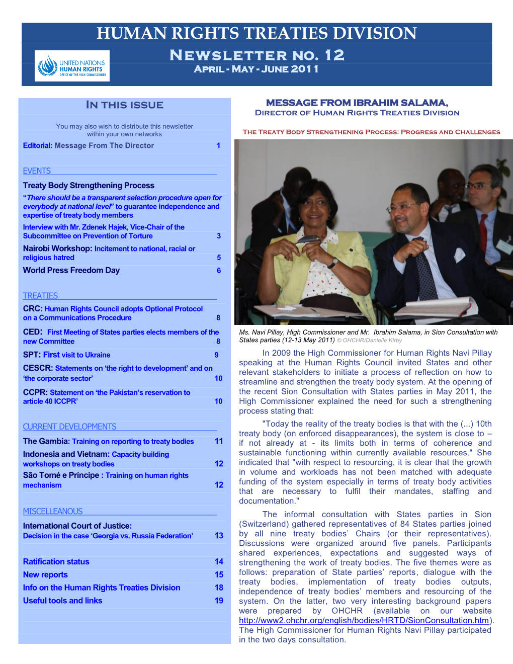 HUMAN RIGHTS TREATIES DIVISION Newsletter No
