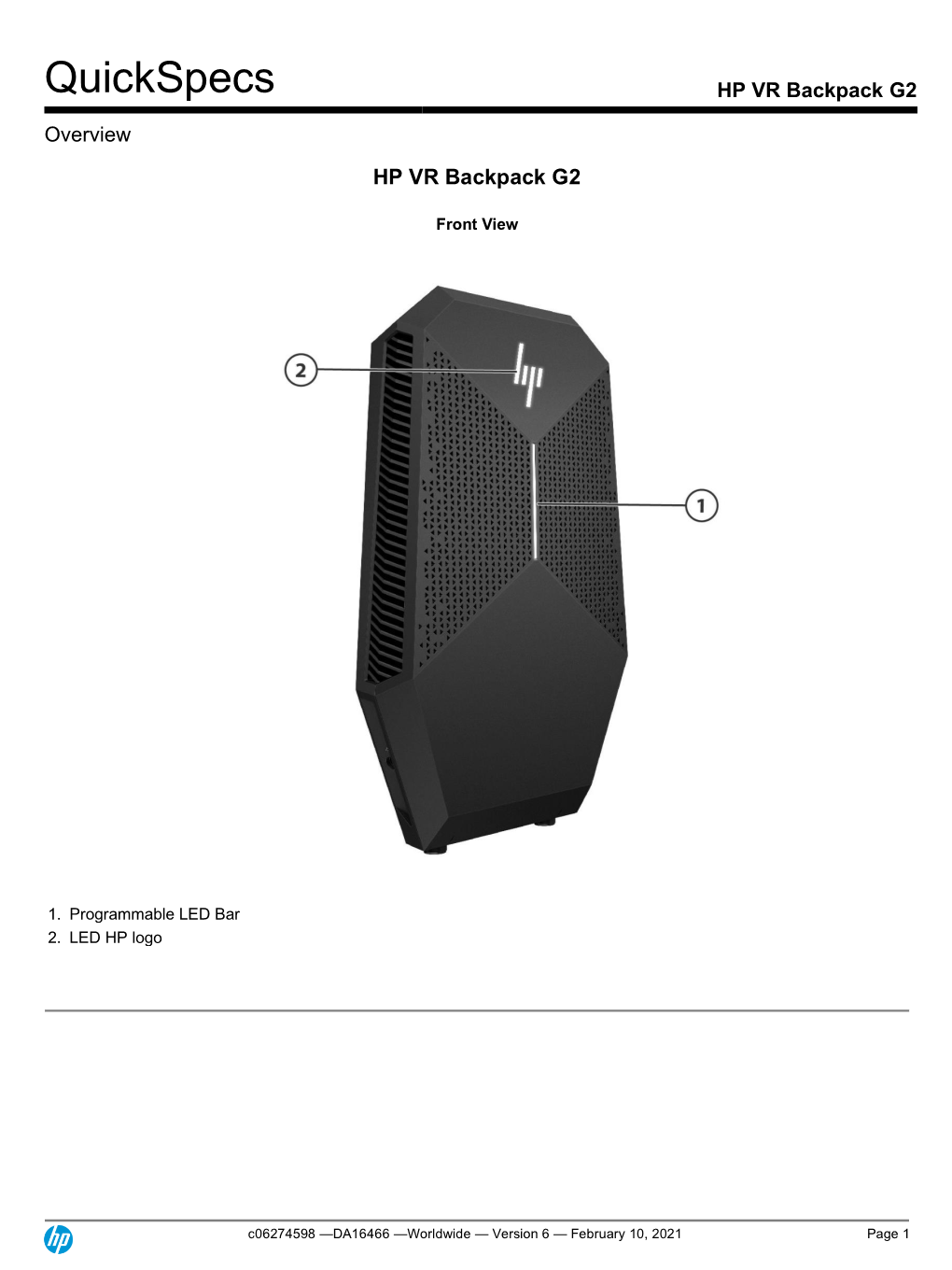 HP VR Backpack G2