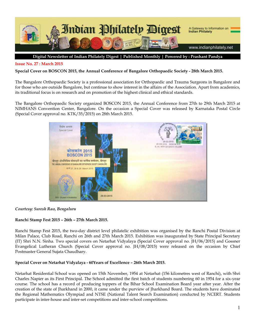 Digital Newsletter of Indian Philately Digest | Published Monthly | Powered by : Prashant Pandya Issue No