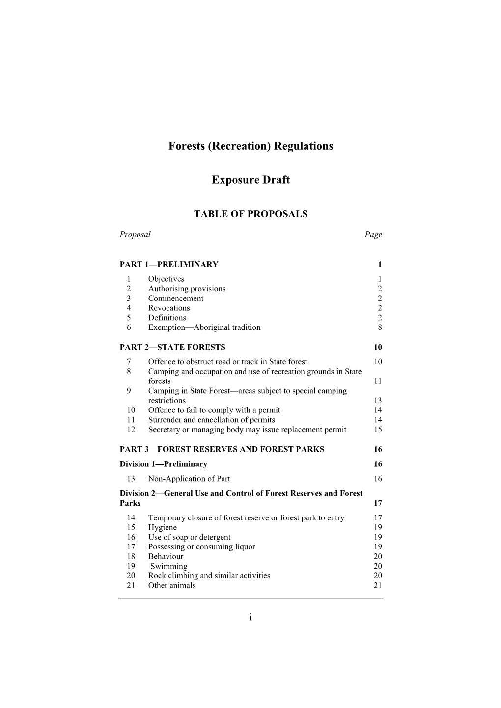 Forests (Recreation) Regulations Exposure Draft
