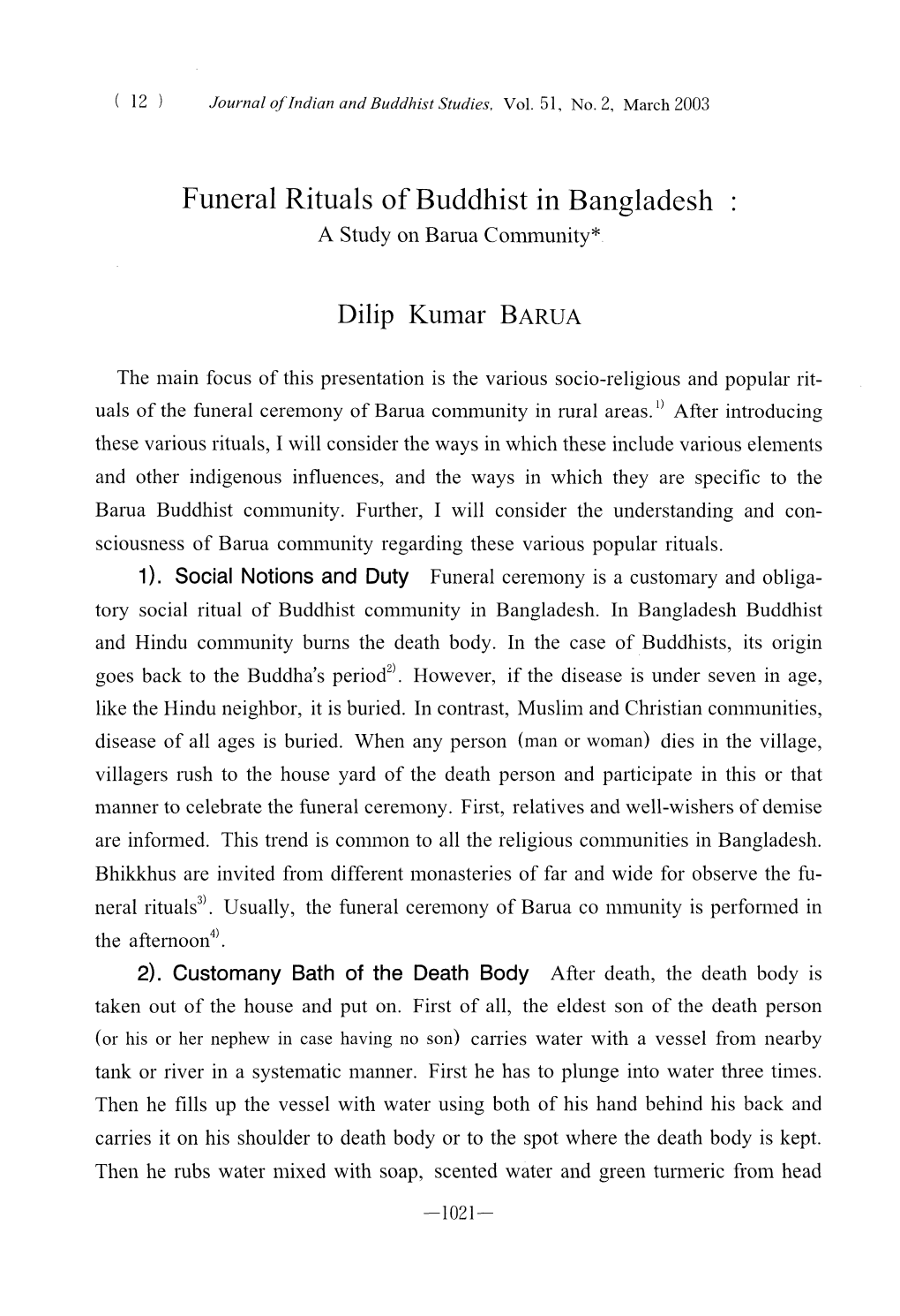 Funeral Rituals of Buddhist in Bangladesh a Study on Barua Community*