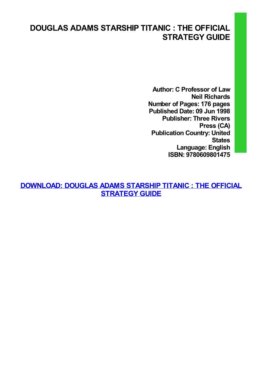Douglas Adams Starship Titanic : the Official Strategy Guide