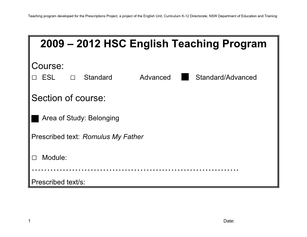 2009 2012 HSC English Teaching Program