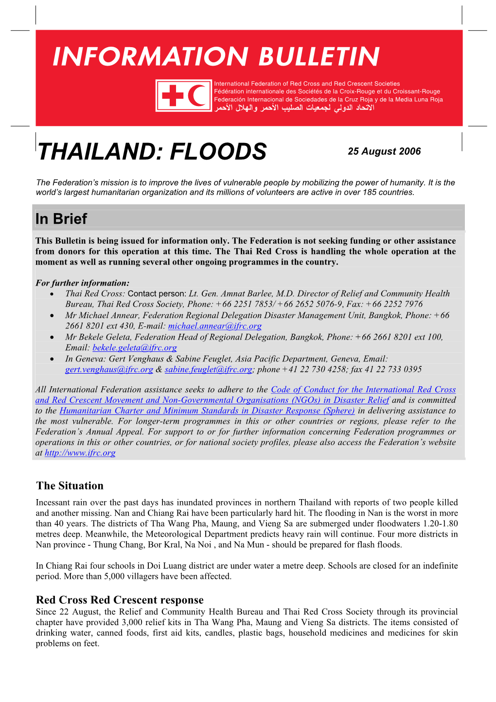 THAILAND: FLOODS 25 August 2006