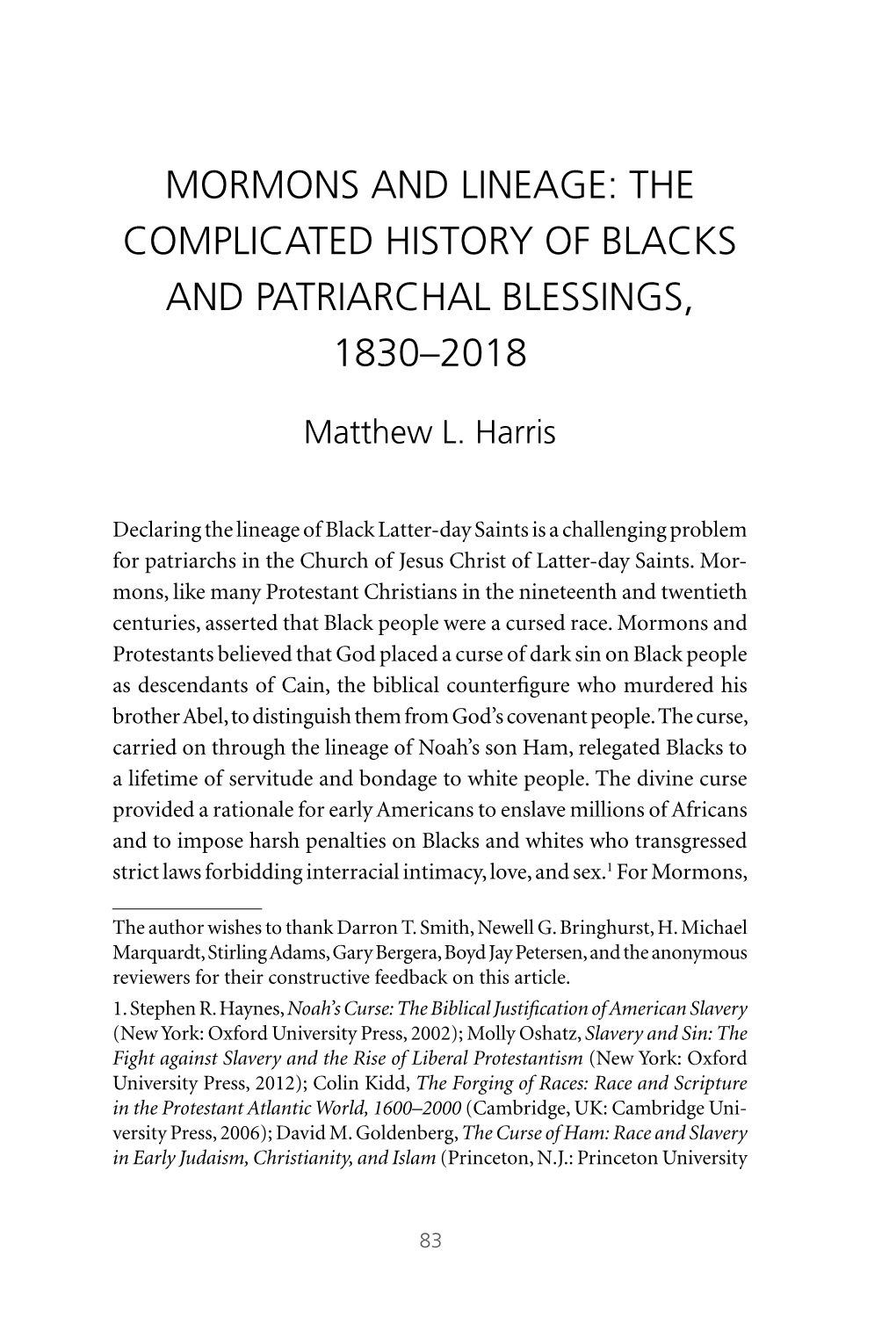 Mormons and Lineage: the Complicated History of Blacks and Patriarchal Blessings, 1830–2018