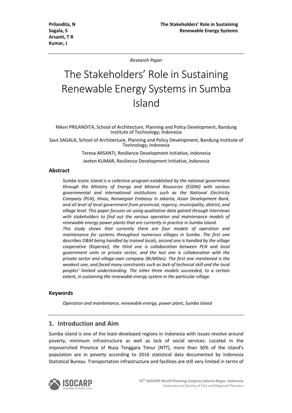 The Stakeholders' Role in Sustaining Renewable Energy