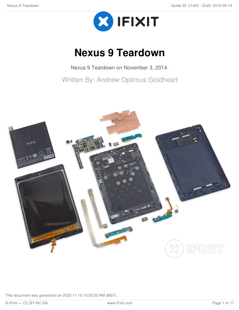 Nexus 9 Teardown Guide ID: 31425 - Draft: 2016-09-14