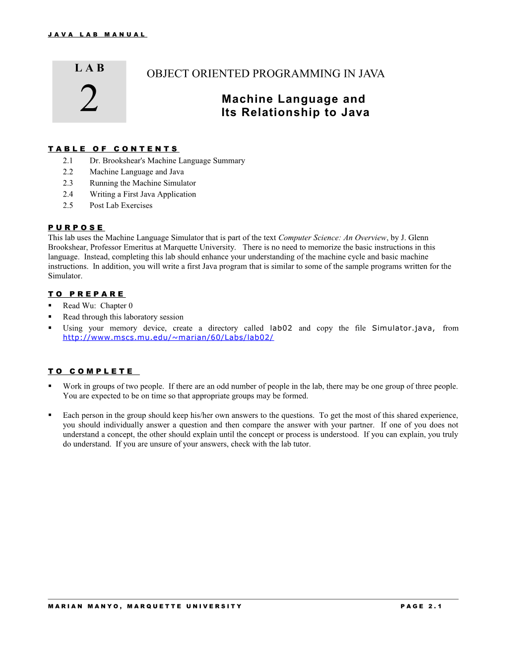 2.1 Dr. Brookshear's Machine Language Summary