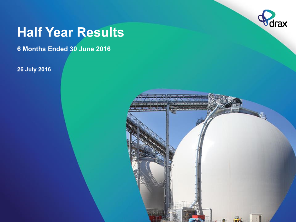 Half Year Results 6 Months Ended 30 June 2016