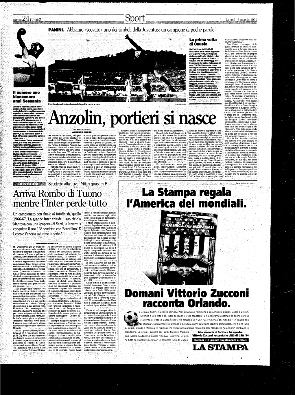 Anzolin, Portieri Si Nasce C'era L'ala Dei Titolari E Quella Dei ';