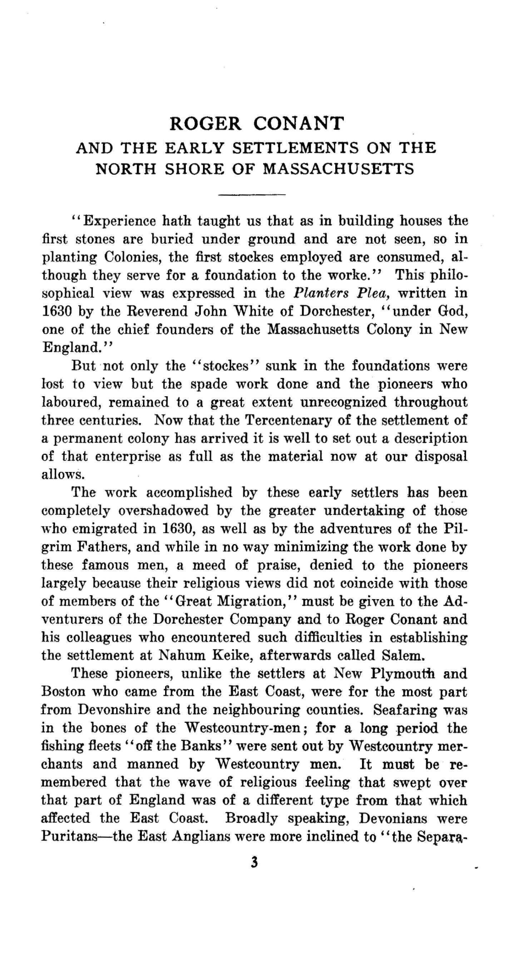 Roger Conant and the Early Settlements on the North Shore of Massachusetts