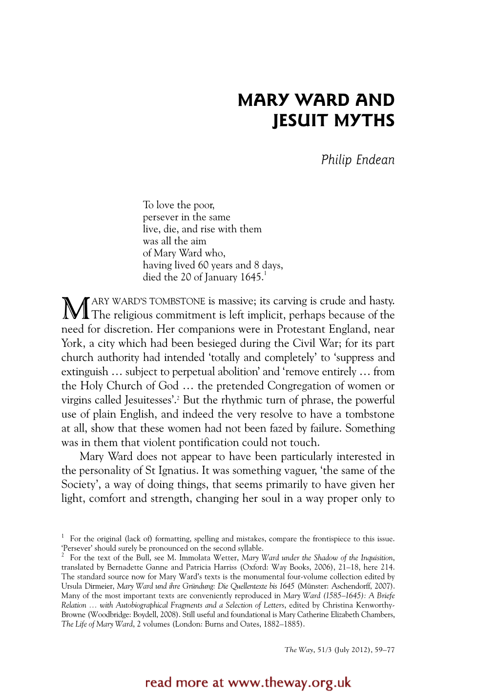 Mary Ward and Jesuit Myths