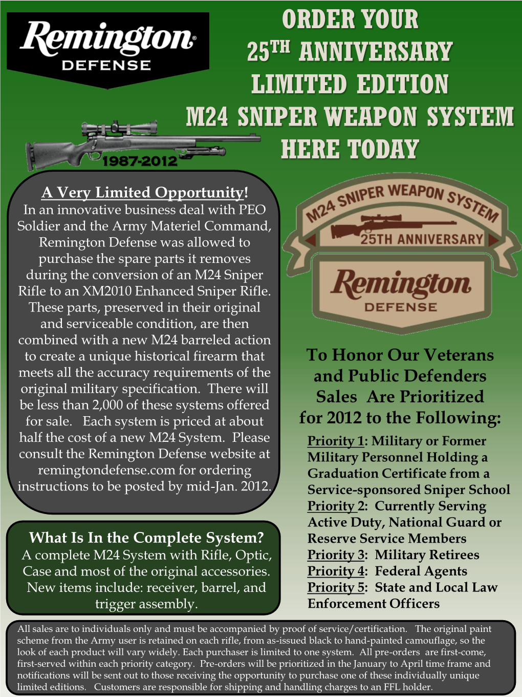 Order Your 25Th Anniversary Limited Edition M24 Sniper Weapon System