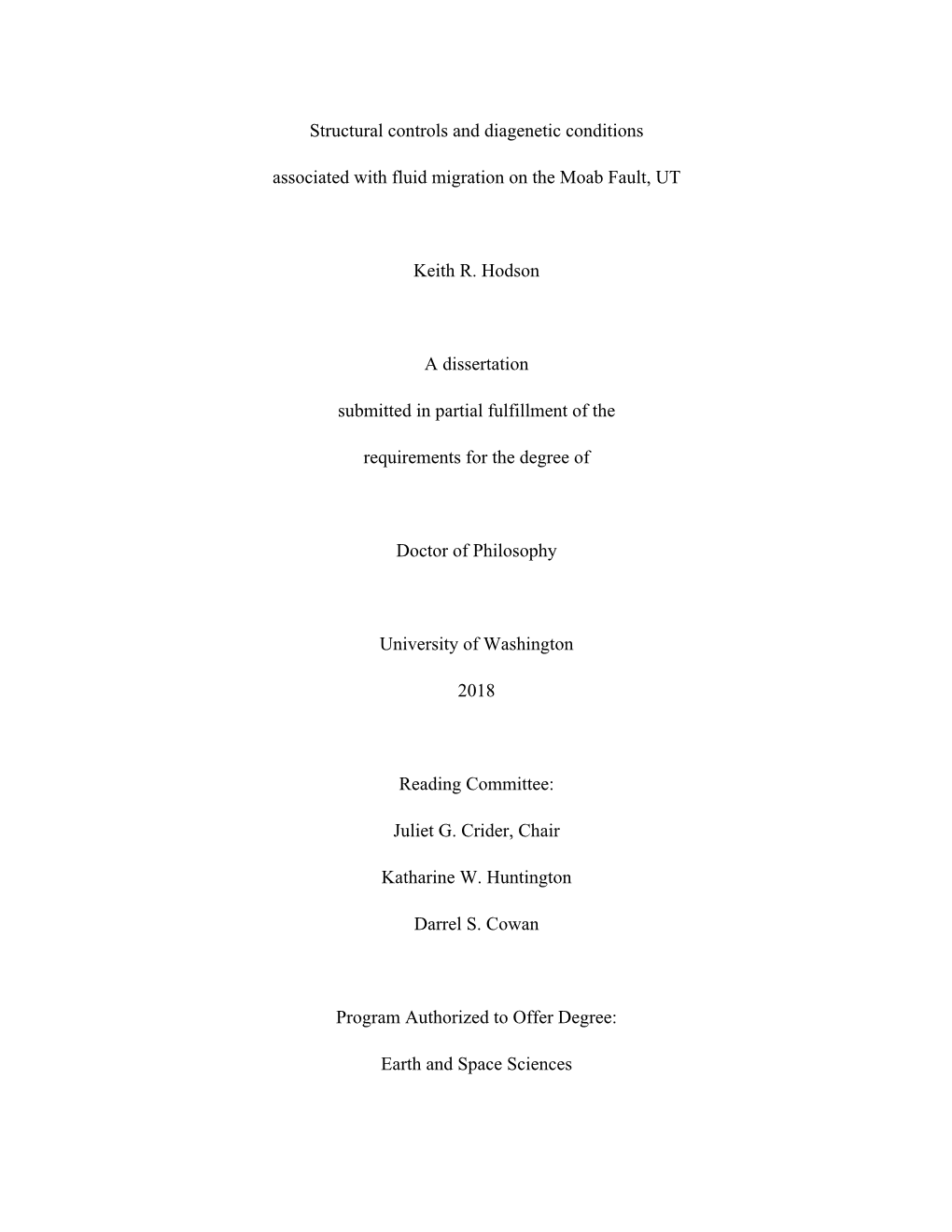 Structural Controls and Diagenetic Conditions Associated with Fluid Migration on the Moab Fault, UT