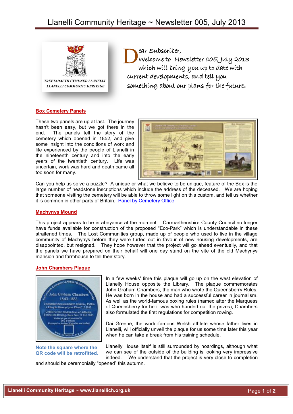 Llanelli Community Heritage ~ Newsletter 005, July 2013