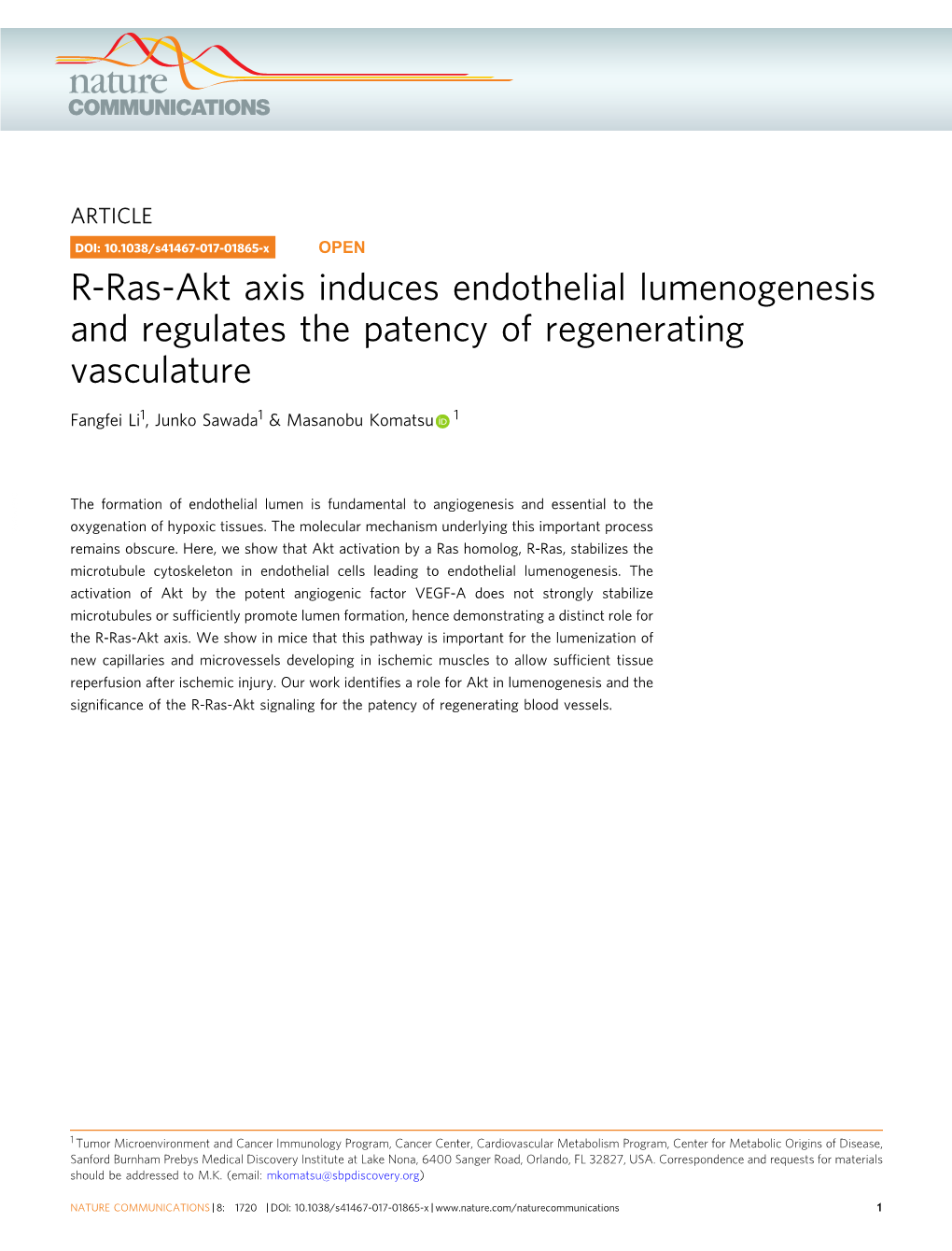 R-Ras-Akt Axis Induces Endothelial Lumenogenesis and Regulates the Patency of Regenerating Vasculature