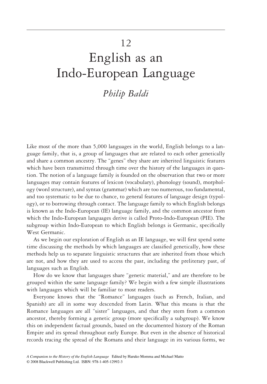 English As an Indo-European Language Philip Baldi