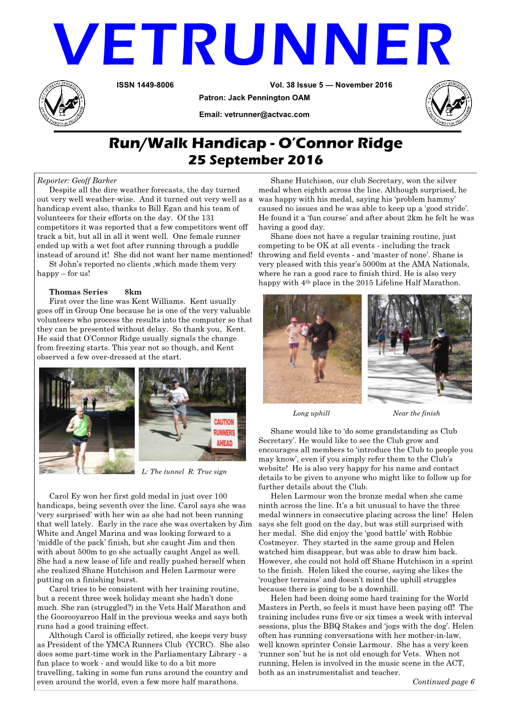 Run/Walk Handicap - O’Connor Ridge 25 September 2016