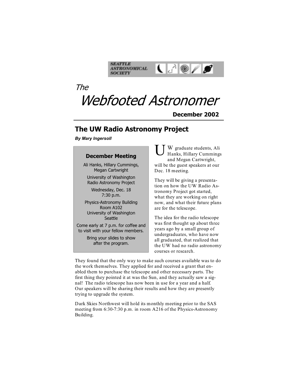 Webfooted Astronomer December 2002