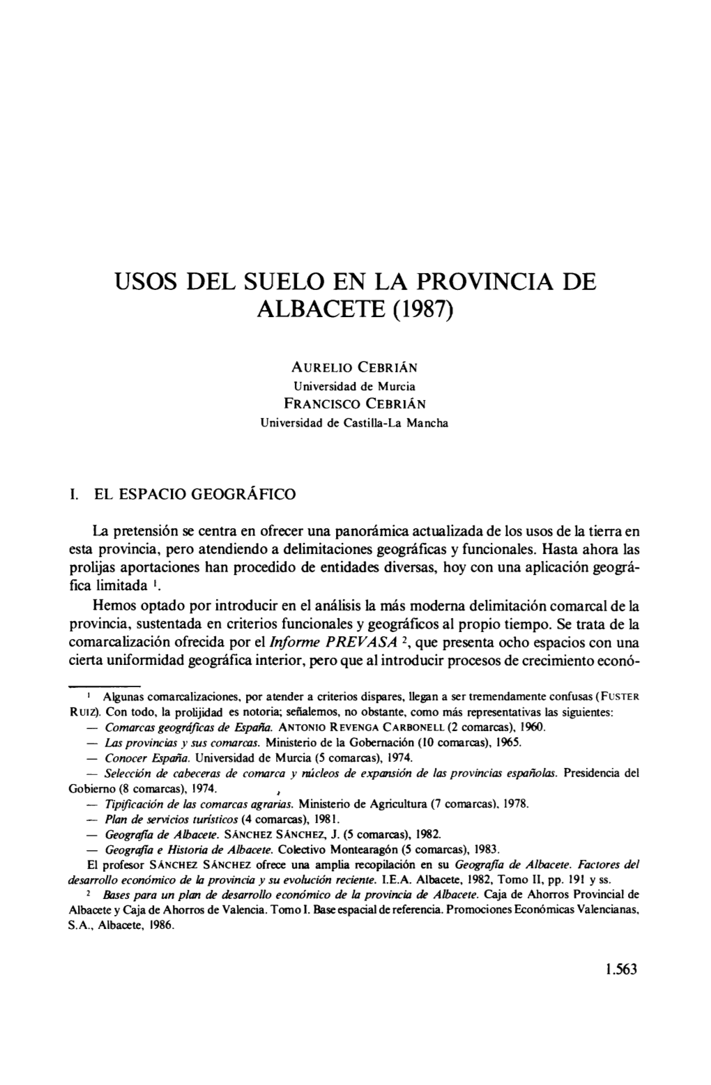 Usos Del Suelo En La Provincia De Albacete (1987)