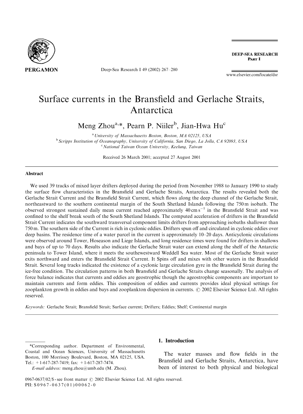 Surface Currents in the Bransfield and Gerlache Straits, Antarctica