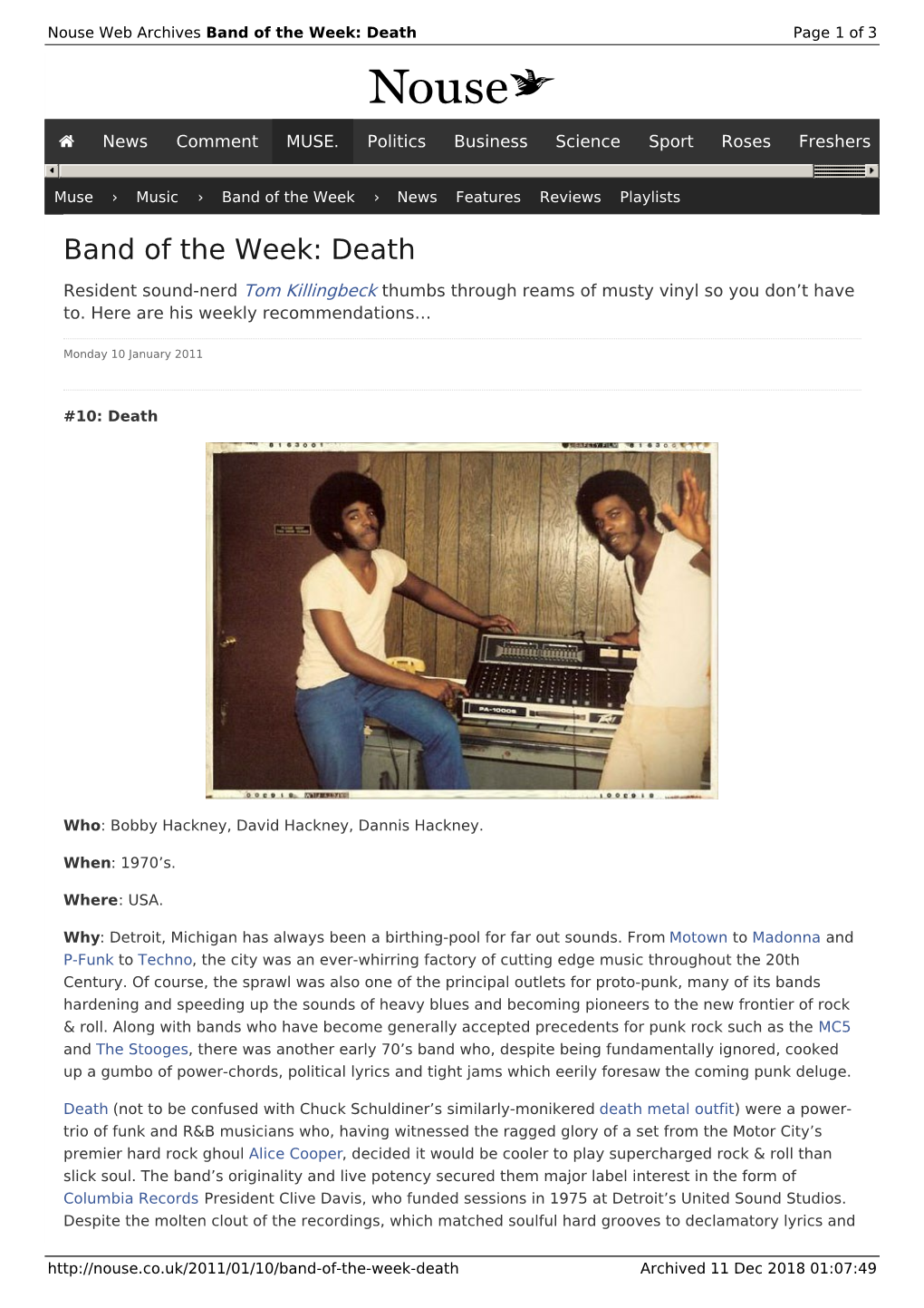Band of the Week: Death | Nouse