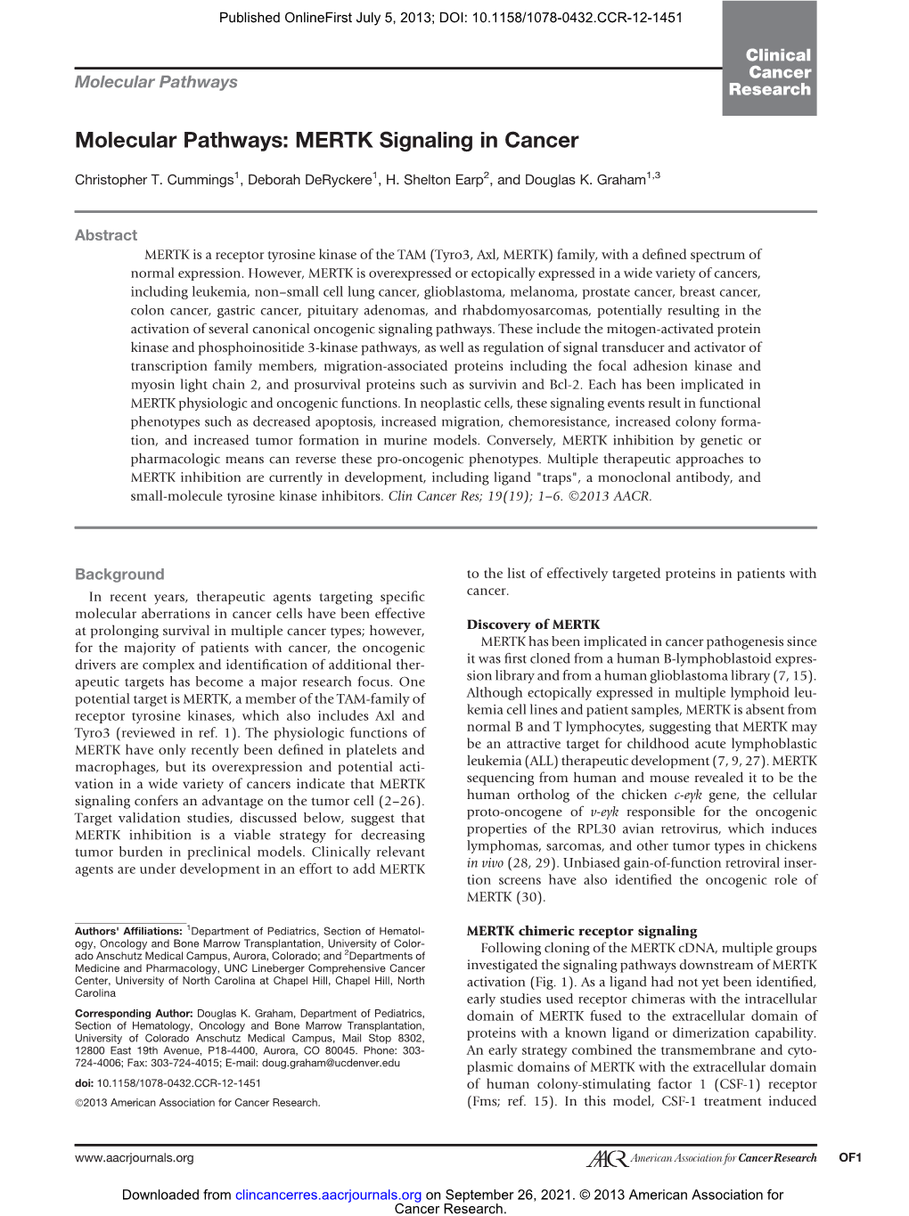 Molecular Pathways: MERTK Signaling in Cancer