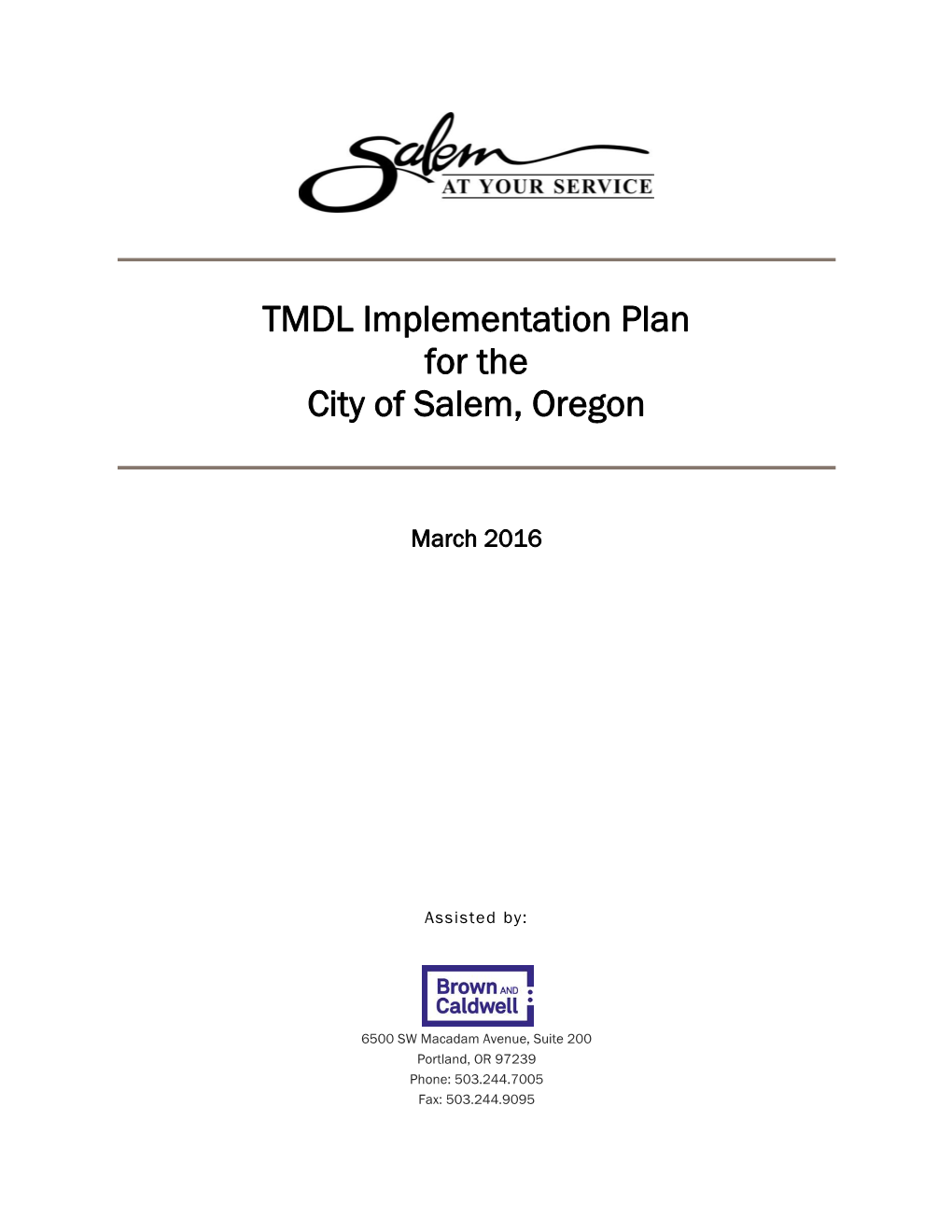 Total Maximum Daily Load (TMDL) Implementation Plan