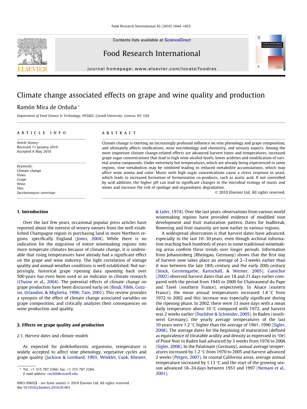 Climate Change Associated Effects on Grape and Wine Quality and Production