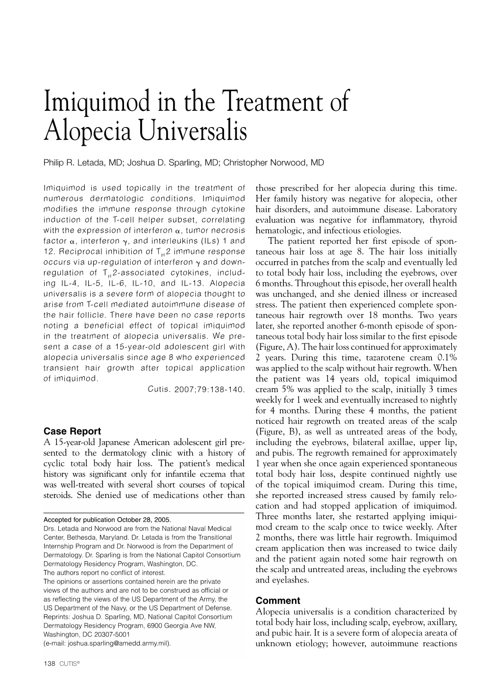 Imiquimod in the Treatment of Alopecia Universalis