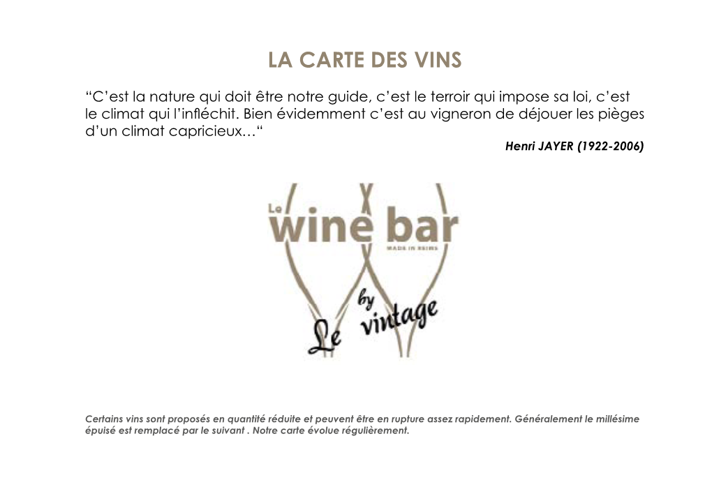 Voir La Carte Des Vins