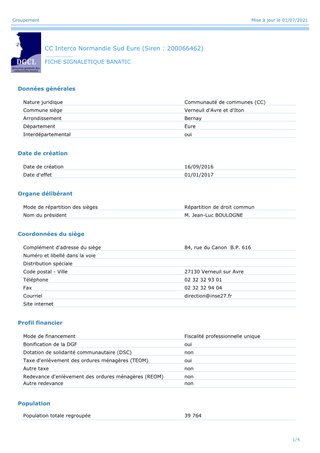 CC Interco Normandie Sud Eure (Siren : 200066462)