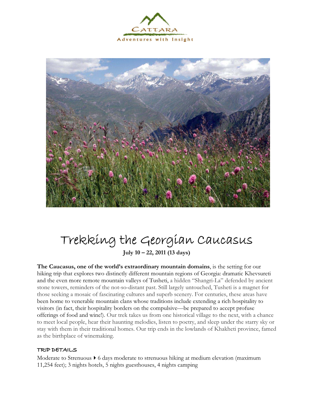 Trekking the Georgian Caucasus July 10 – 22, 2011 (13 Days)