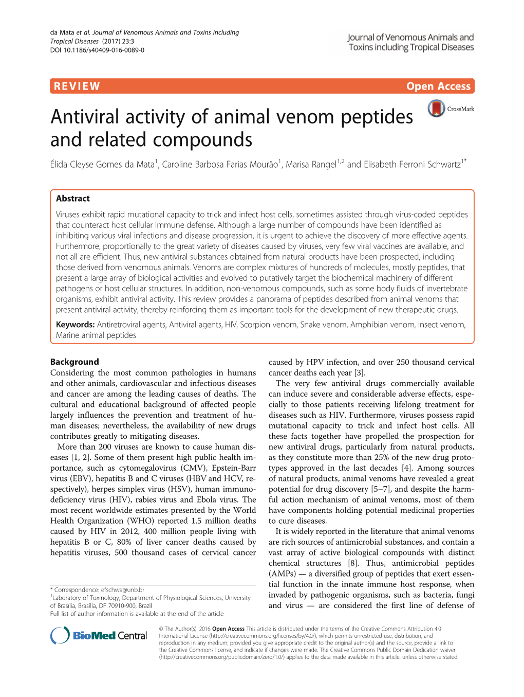 Antiviral Activity of Animal Venom Peptides and Related Compounds
