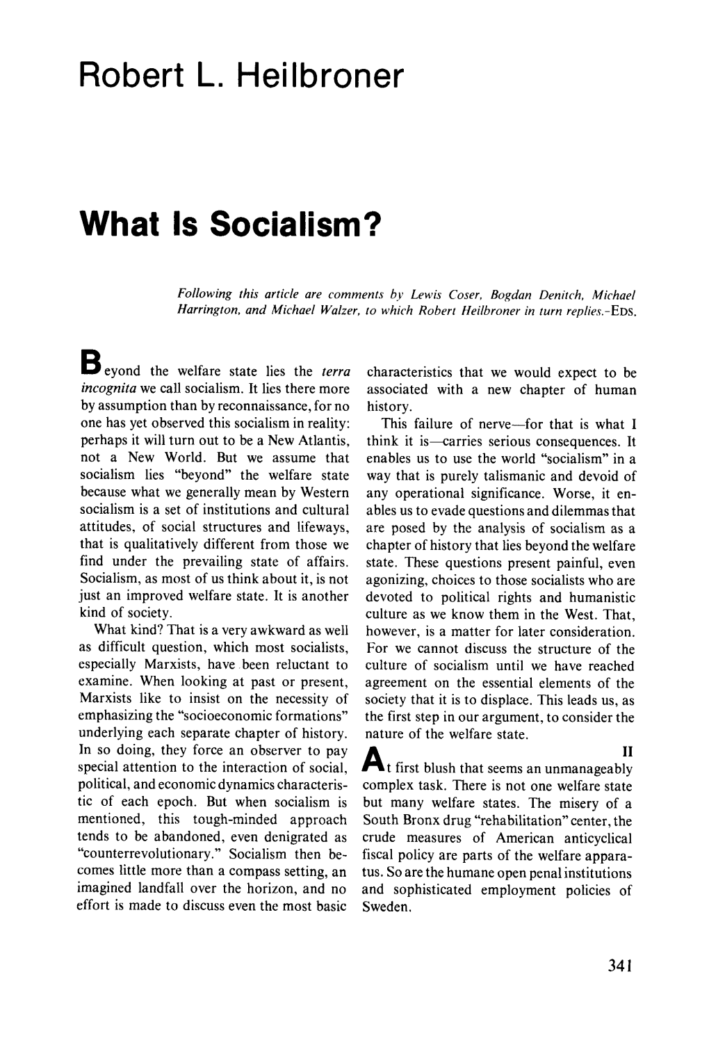 Robert L. Heilbroner What Is Socialism?