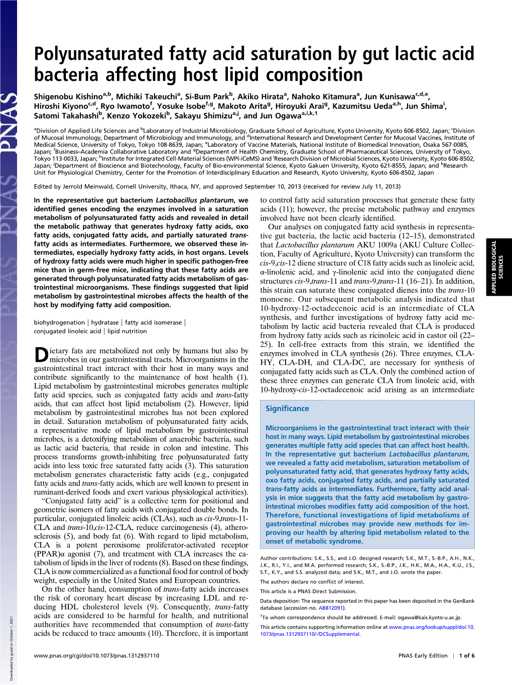 Polyunsaturated Fatty Acid Saturation by Gut Lactic Acid Bacteria Affecting Host Lipid Composition