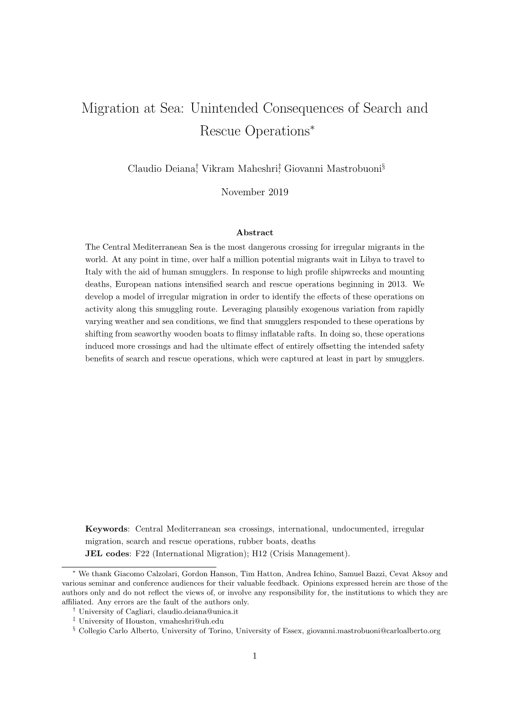 Migration at Sea: Unintended Consequences of Search and Rescue Operations∗