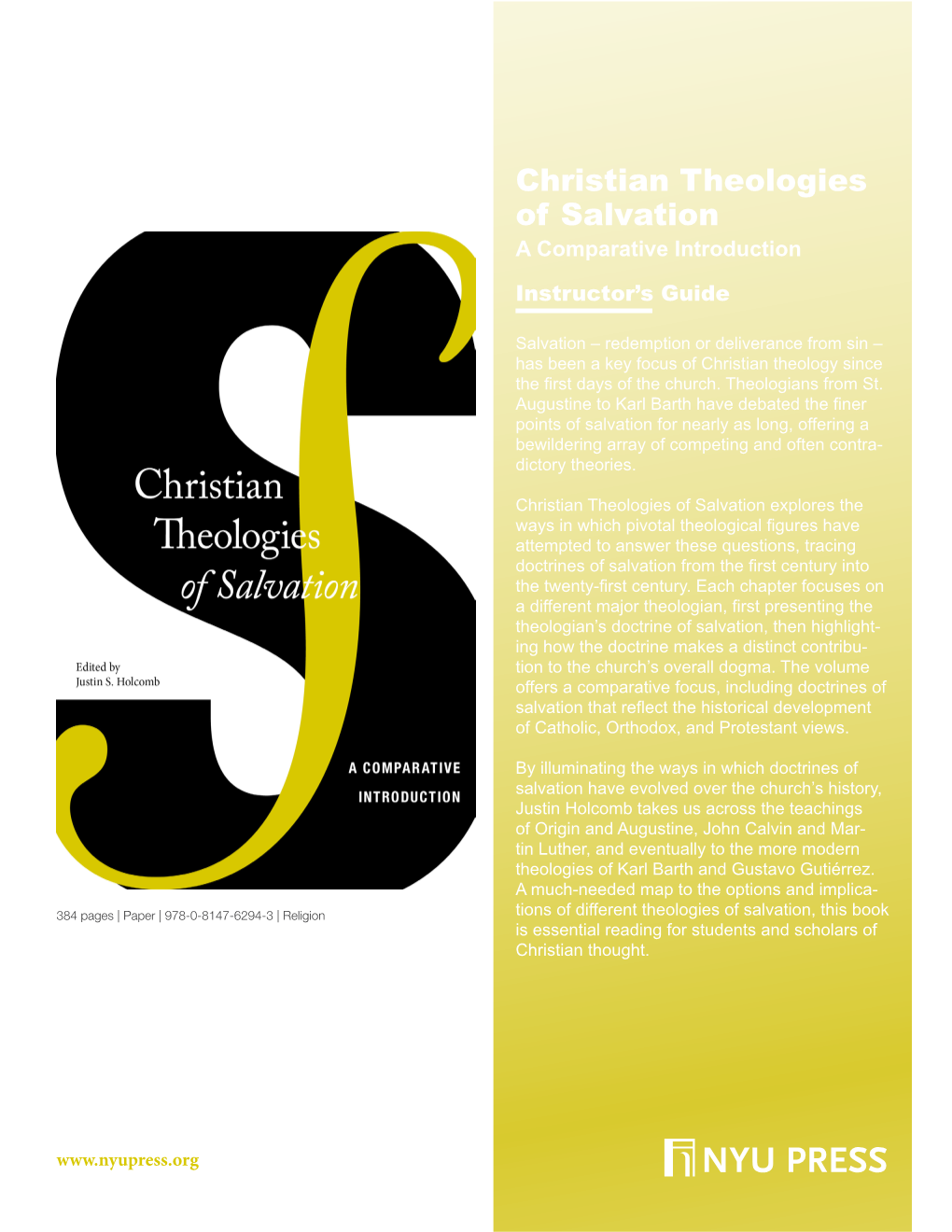 Christian Theologies of Salvation a Comparative Introduction Instructor’S Guide