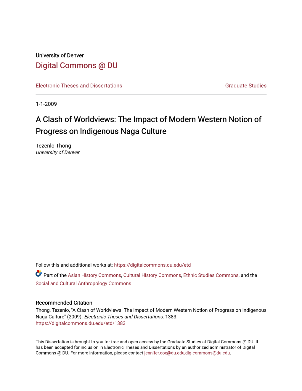 A Clash of Worldviews: the Impact of Modern Western Notion of Progress on Indigenous Naga Culture