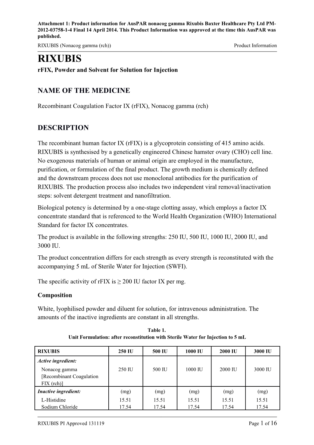 Attachment 1. Product Information for Nonacog Gamma