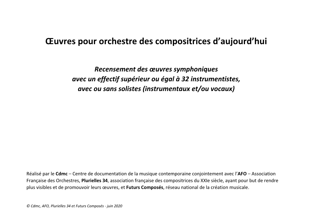 Œuvres Pour Orchestre Des Compositrices D'aujourd'hui