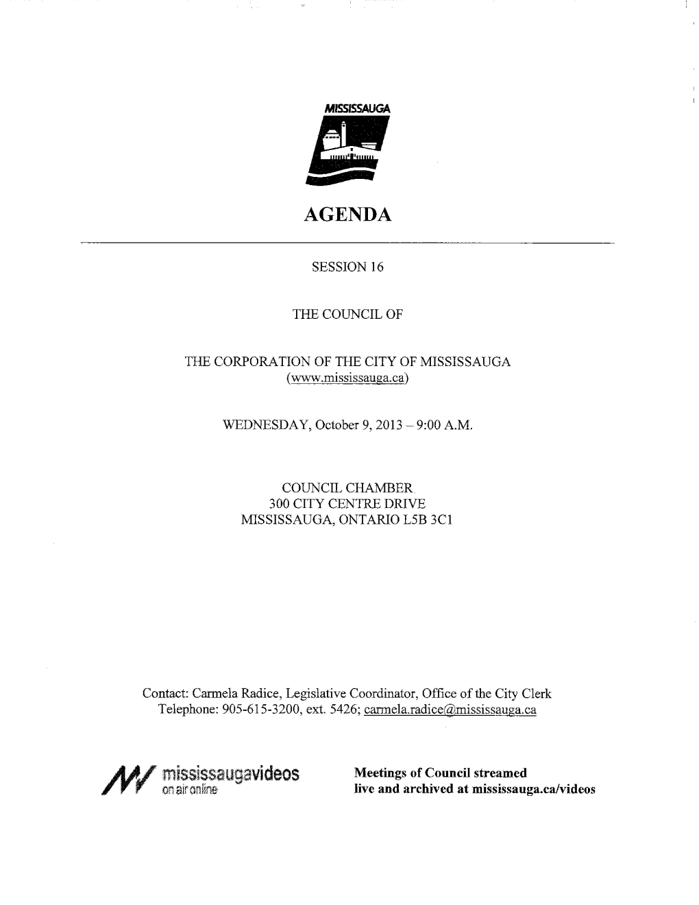 Council Agenda -2- October 9, 2013