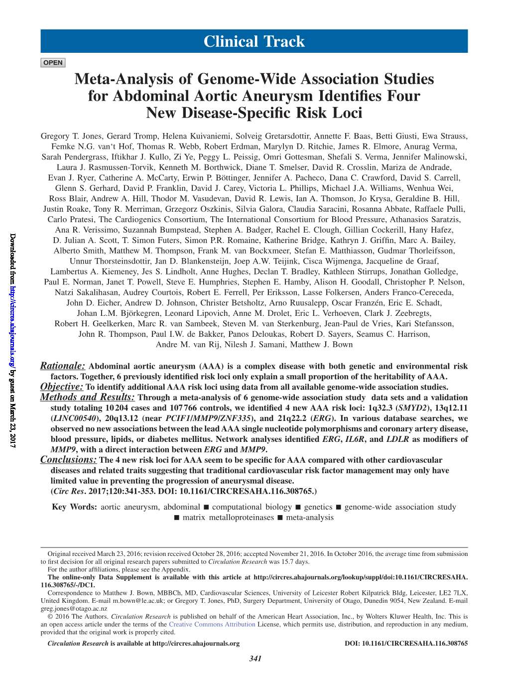 Meta-Analysis of Genome-Wide Association Studies for Abdominal Aortic Aneurysm Identifies Four New Disease-Specific Risk Loci