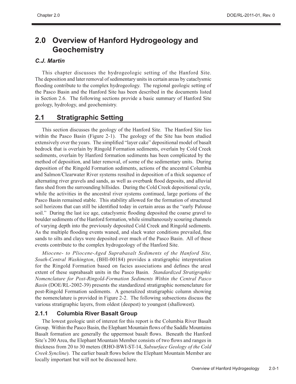 2.0 Overview of Hanford Hydrogeology and Geochemistry C.J