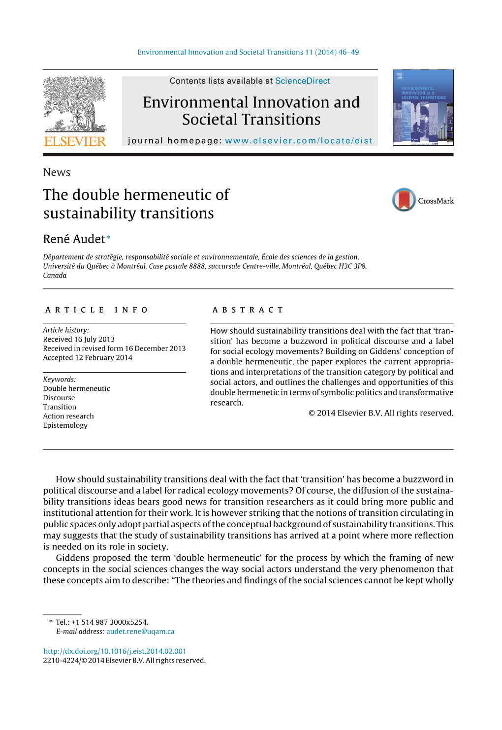 The Double Hermeneutic of Sustainability Transitions